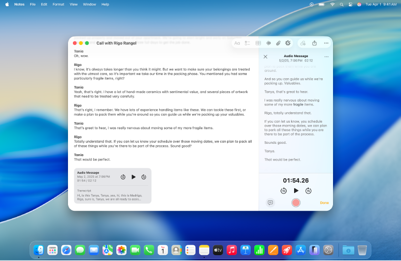 Tsumu app interface showing note-taking and audio transcription features